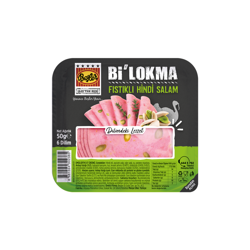 Bi'Lokma Turkey Salami with Pistachio