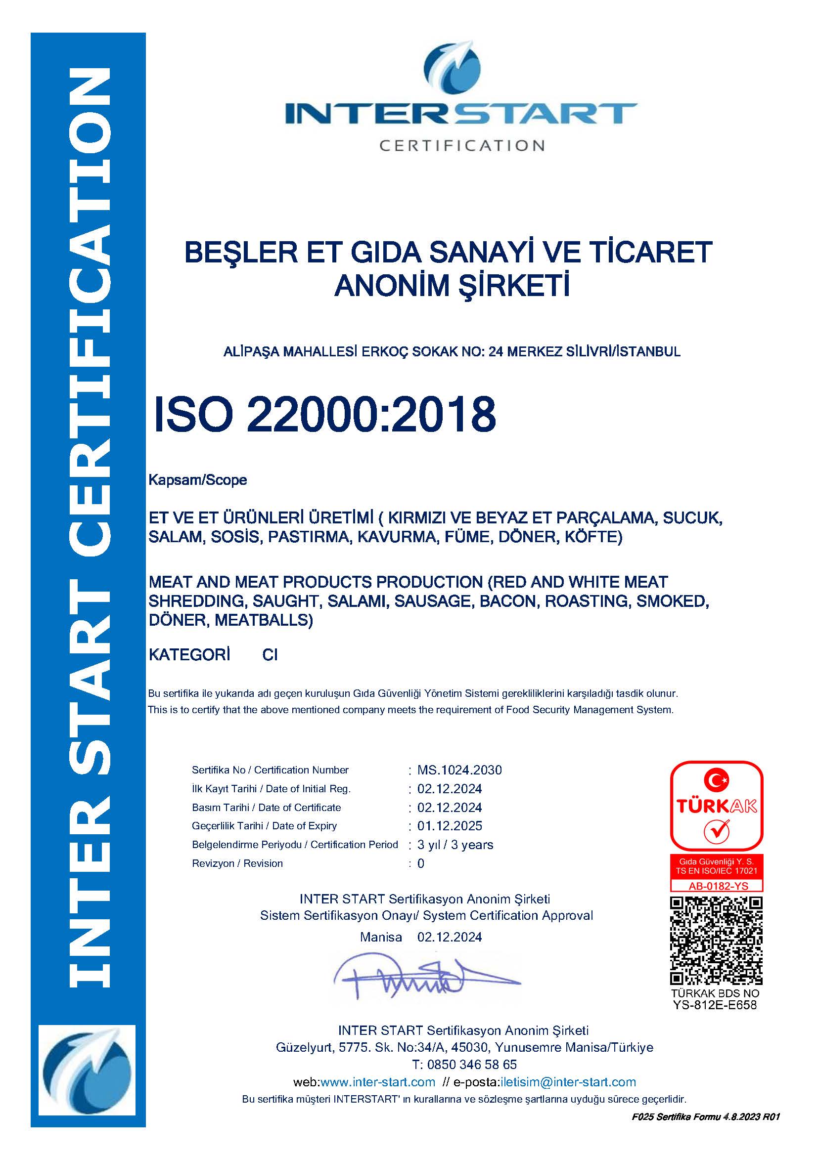 BEŞLER ET GIDA ISO 22000